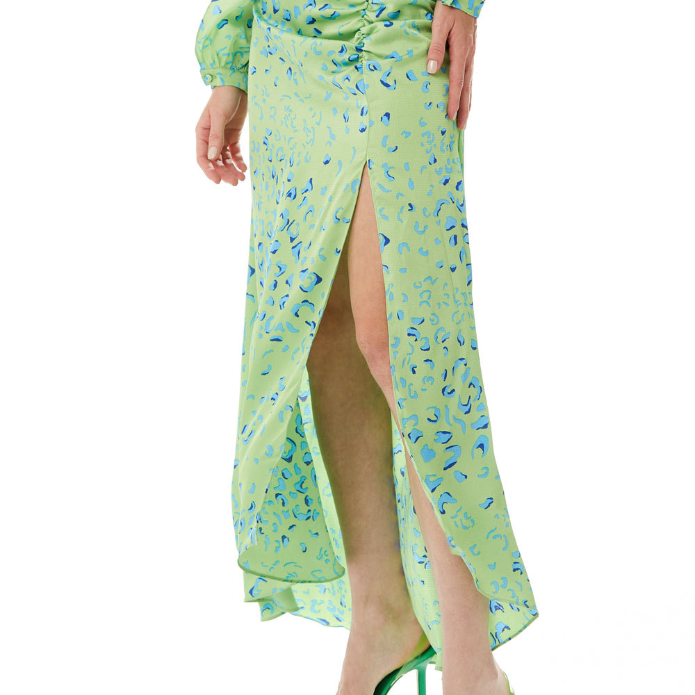 
                  
                    Liquorish Gathered Front Maxi Skirt With a Slit in Green Animal
                  
                