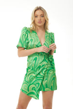 Liquorish Green Printed Mini Wrap Dress