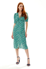 Liquorish Stroke Print Knot Front Dress in Green