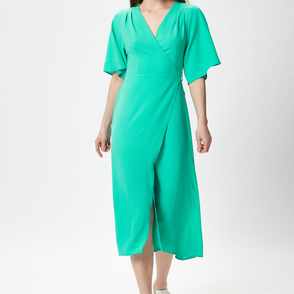 
                  
                    Liquorish Mint Green Midi Wrap Dress with Short Sleeves
                  
                