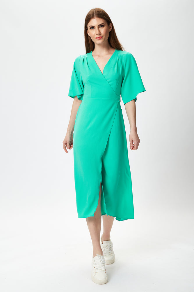 Liquorish Mint Green Midi Wrap Dress with Short Sleeves