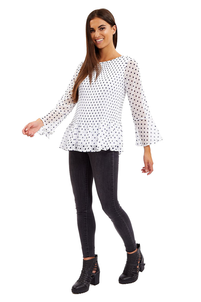 
                  
                    Divine Grace White Polka Dots Pleated Blouse
                  
                