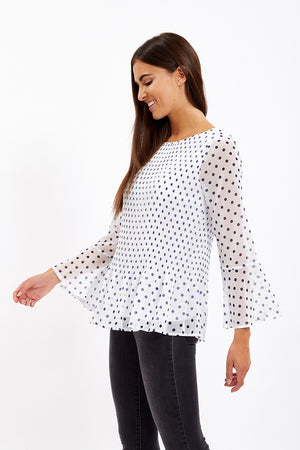 Divine Grace White Polka Dots Pleated Blouse