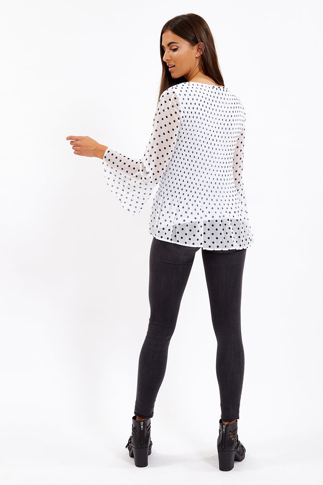 Divine Grace White Polka Dots Pleated Blouse