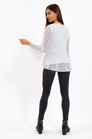 Divine Grace White Polka Dots Pleated Blouse