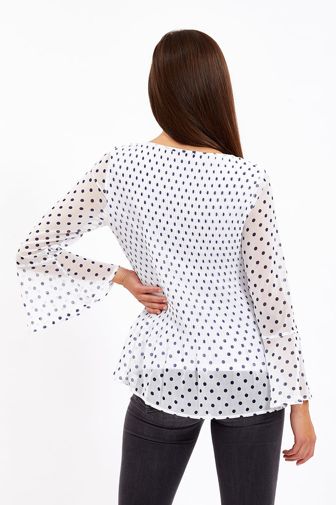 Divine Grace White Polka Dots Pleated Blouse