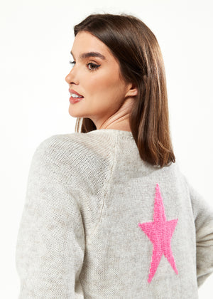 Divine Grace Midi Length Star Detail Cardigan in Off White & Pink
