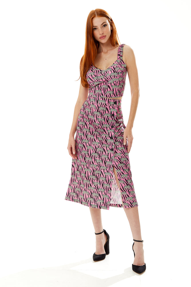 Liquorish Mixed Animal Print Midi Skirt in Purple