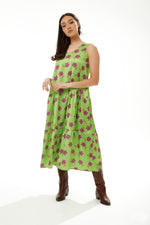 Liquorish A-Line Maxi  Dress In Green Floral Print
