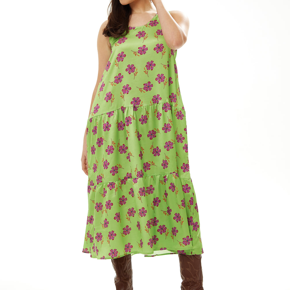 
                  
                    Liquorish A-Line Maxi  Dress In Green Floral Print
                  
                