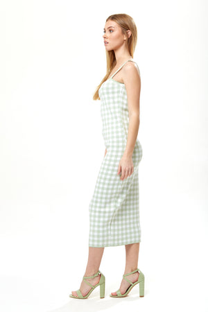 Liquorish Knitted Dress in Green and White Check