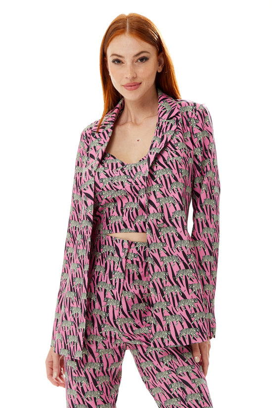 Liquorish Women's Relaxed Purple Animal Print Blazer with Padded Shoulders - Liquorish