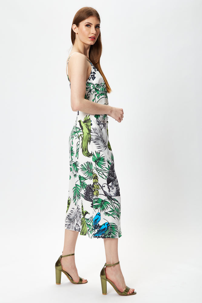 Liquorish Bird and Floral Print Midi Wrap Dress