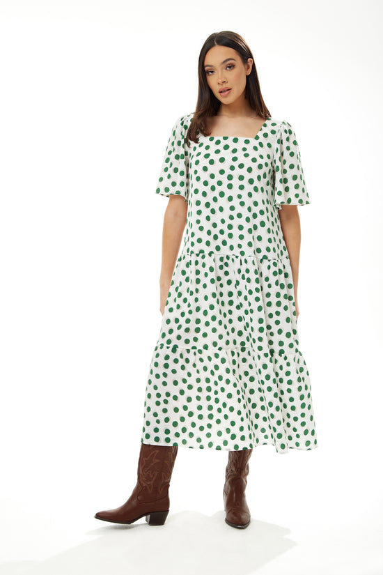 Liquorish Women's Midi Dress in Green Polka Dot with Short Sleeves -  Regular Fit by Liquorish Shop | Clothing | PROBRO-PAINTERS.COM