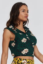 Liquorish Shirt Tie Front in Leopard and Floral Print