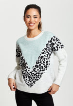 Liquorish Mint & White & Animal Layered Jumper