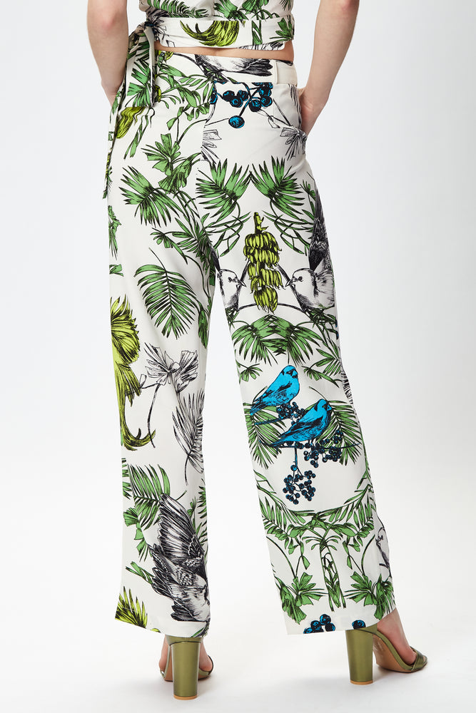 Liquorish Bird and Floral Print Trousers