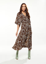 Liquorish Scribble Print Maxi Wrap Dress With Kimono Sleeves In Brown