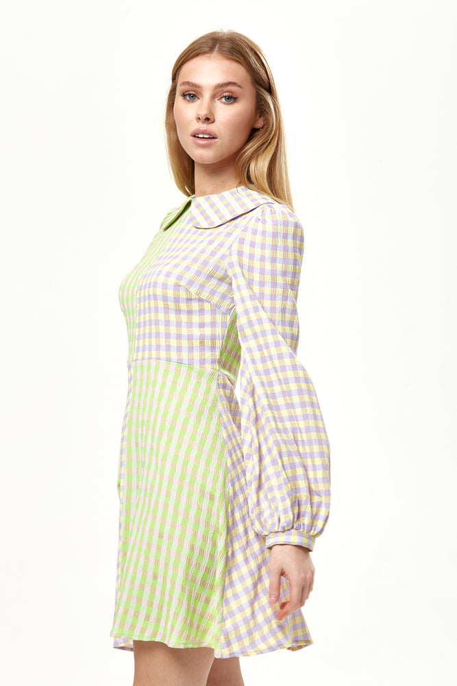 the green collar check pattern dress