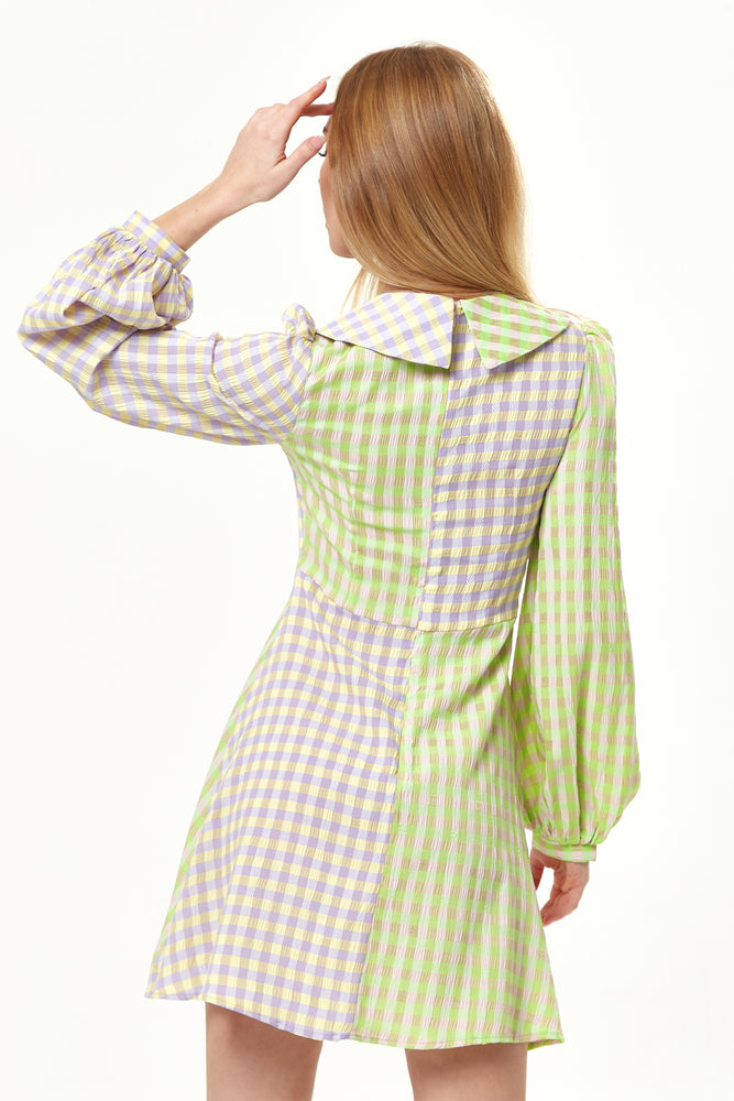 Liquorish Green Check Mini Dress With Collar