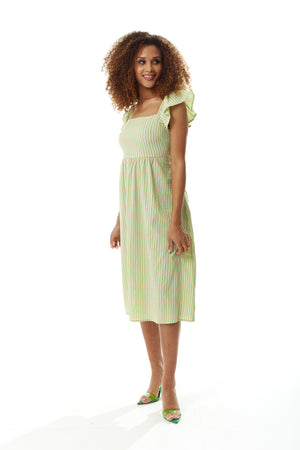 Liquorish Cut out back Midi Dress in Green Gingham