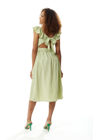 Liquorish Cut out back Midi Dress in Green Gingham