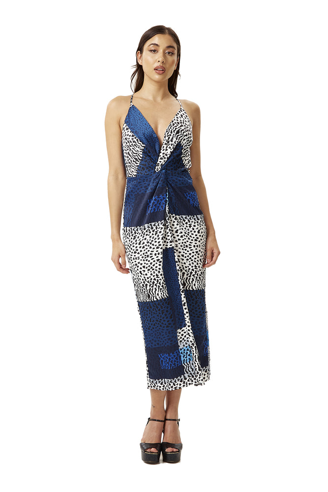 Liquorish Cami Midi Dress in Blue Square Animal Print