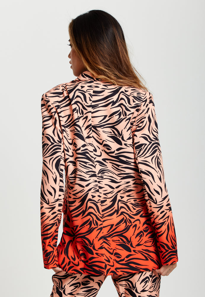 Liquorish Zebra Print Suit Blazer In Orange And Nude