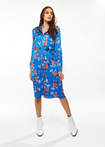 Liquorish Floral Print Shirt Dress In Bright Blue