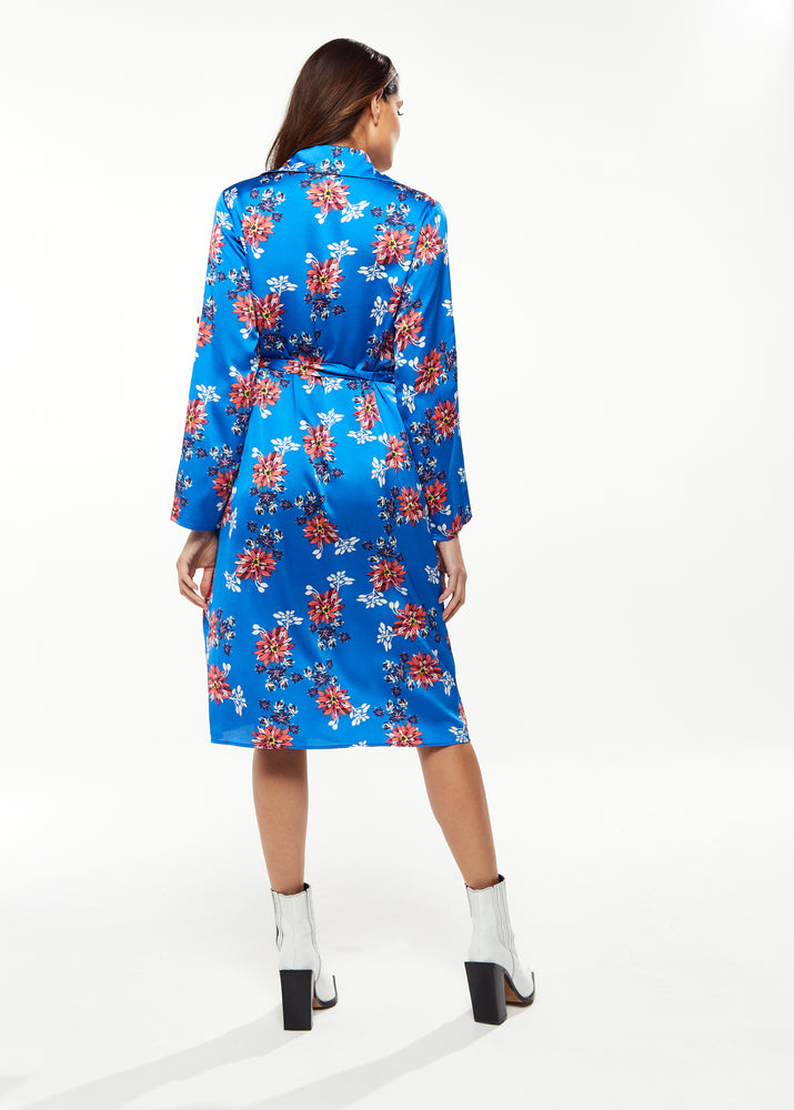 Liquorish Floral Print Shirt Dress In Bright Blue