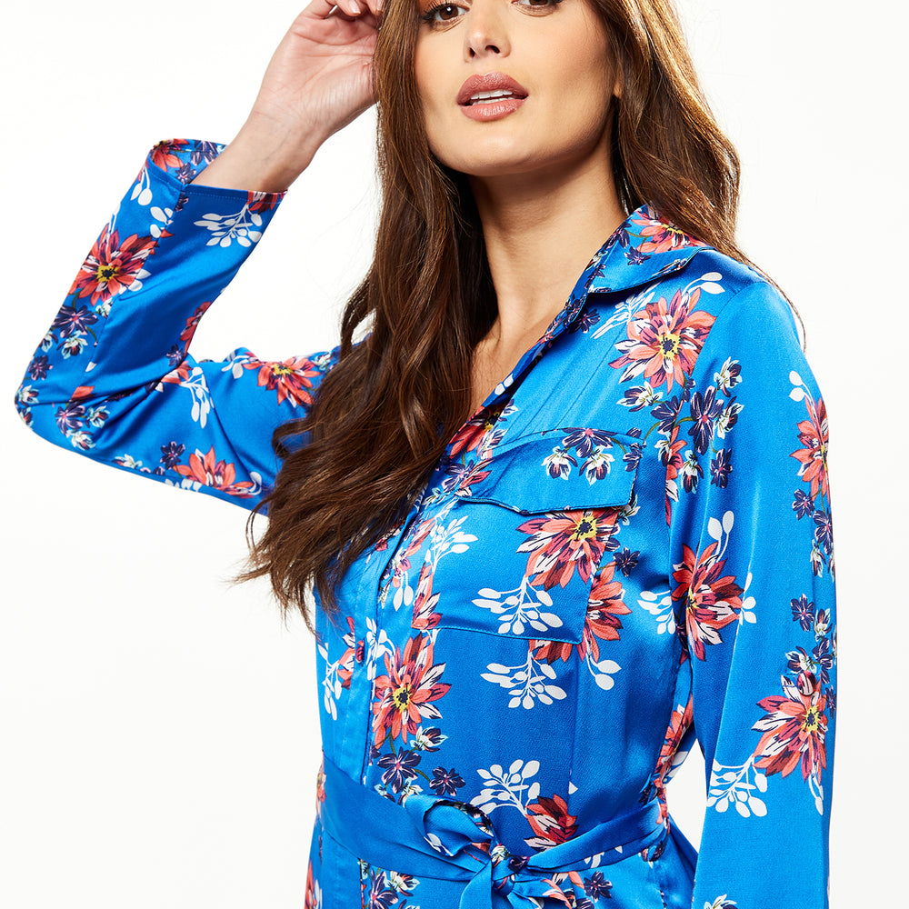 
                  
                    Liquorish Floral Print Shirt Dress In Bright Blue
                  
                