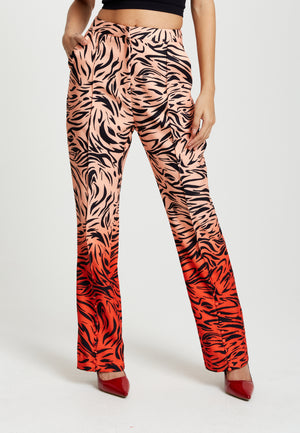 Liquorish Zebra Print Suit Trousers With Slit Detail In Orange And Nude