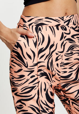 Liquorish Zebra Print Suit Trousers With Slit Detail In Orange And Nude