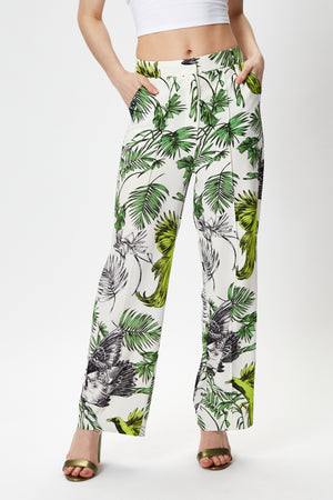 Liquorish Bird and Floral Print Trousers