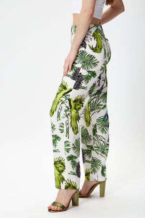 Liquorish Bird and Floral Print Trousers