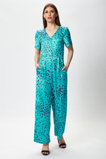 Liquorish Wide Leg Jumpsuit in Blue Animal Print