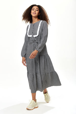 Divine Grace Black and White Gingham Midi Dress