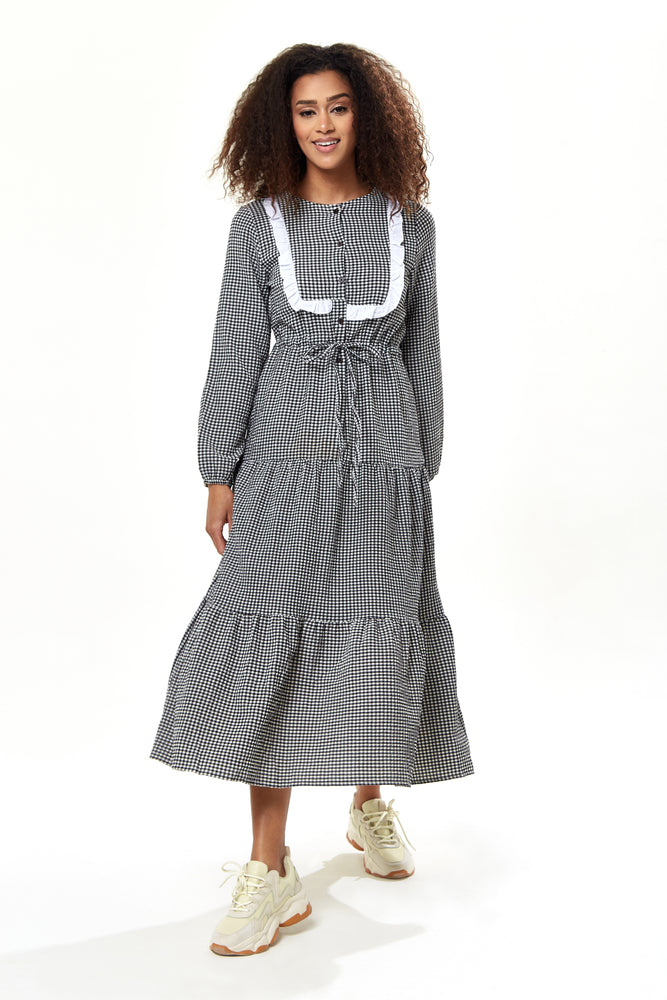 Divine Grace Black and White Gingham Midi Dress