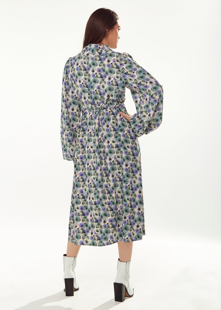 Liquorish Floral Print Dress With Peter Pan Collar