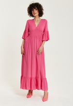 Liquorish Pink Maxi Dress With Frill Sleeves