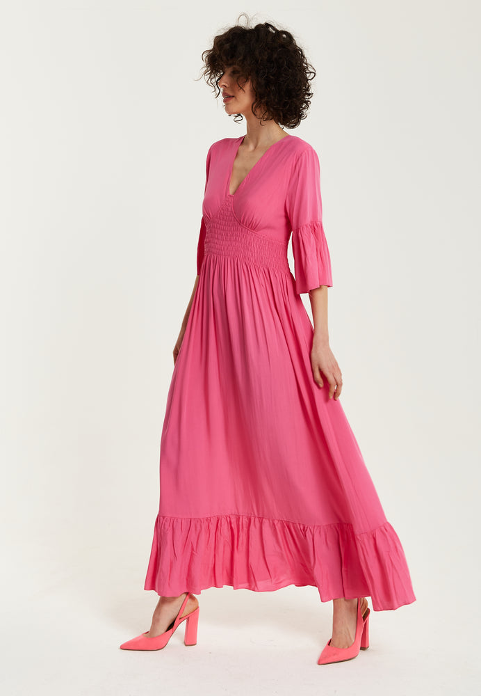Liquorish Pink Maxi Dress With Frill Sleeves