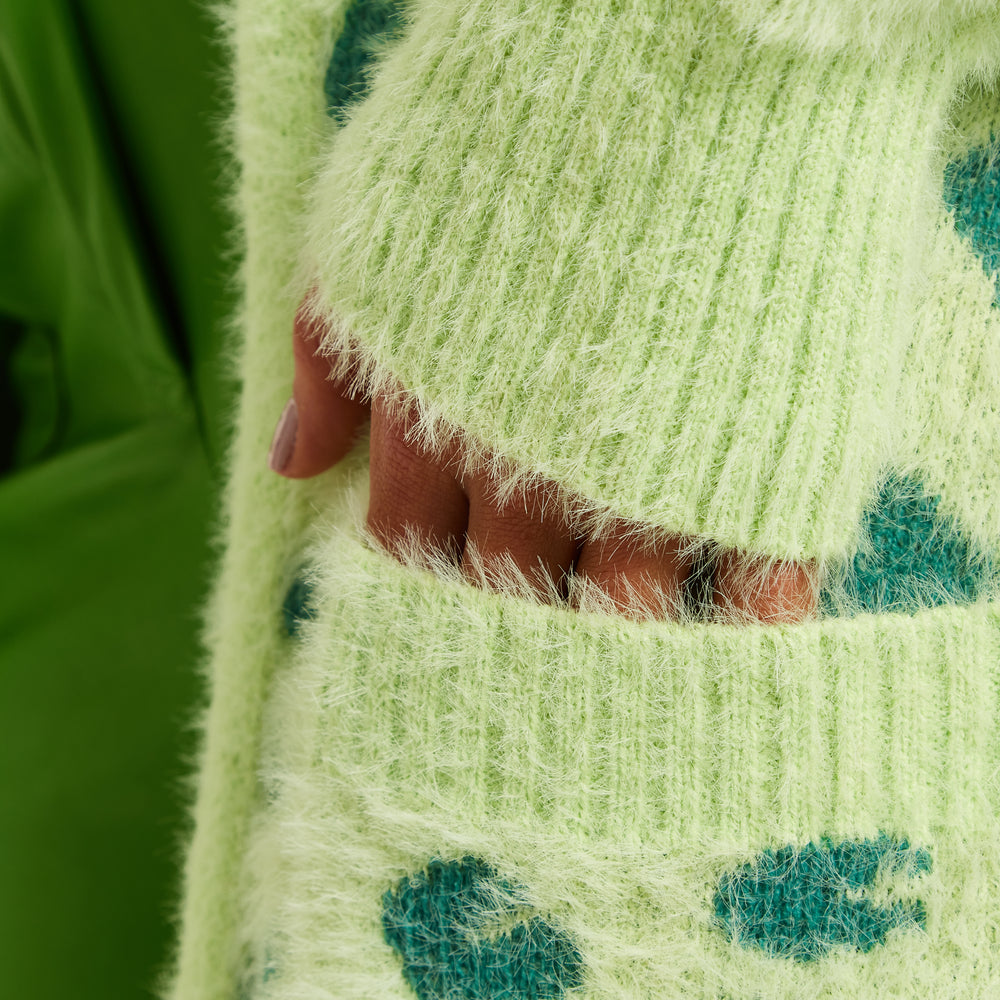 
                  
                    Liquorish Fluffy Longline Cardigan In Green Animal Print
                  
                