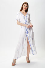 Liquorish White Maxi Beach Dress with Blue Pineapple Embroidery