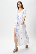 Liquorish White Maxi Beach Dress with Blue Pineapple Embroidery