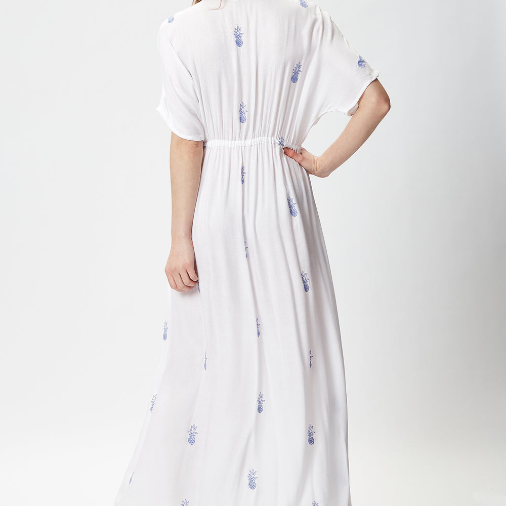 
                  
                    Liquorish White Maxi Beach Dress with Blue Pineapple Embroidery
                  
                