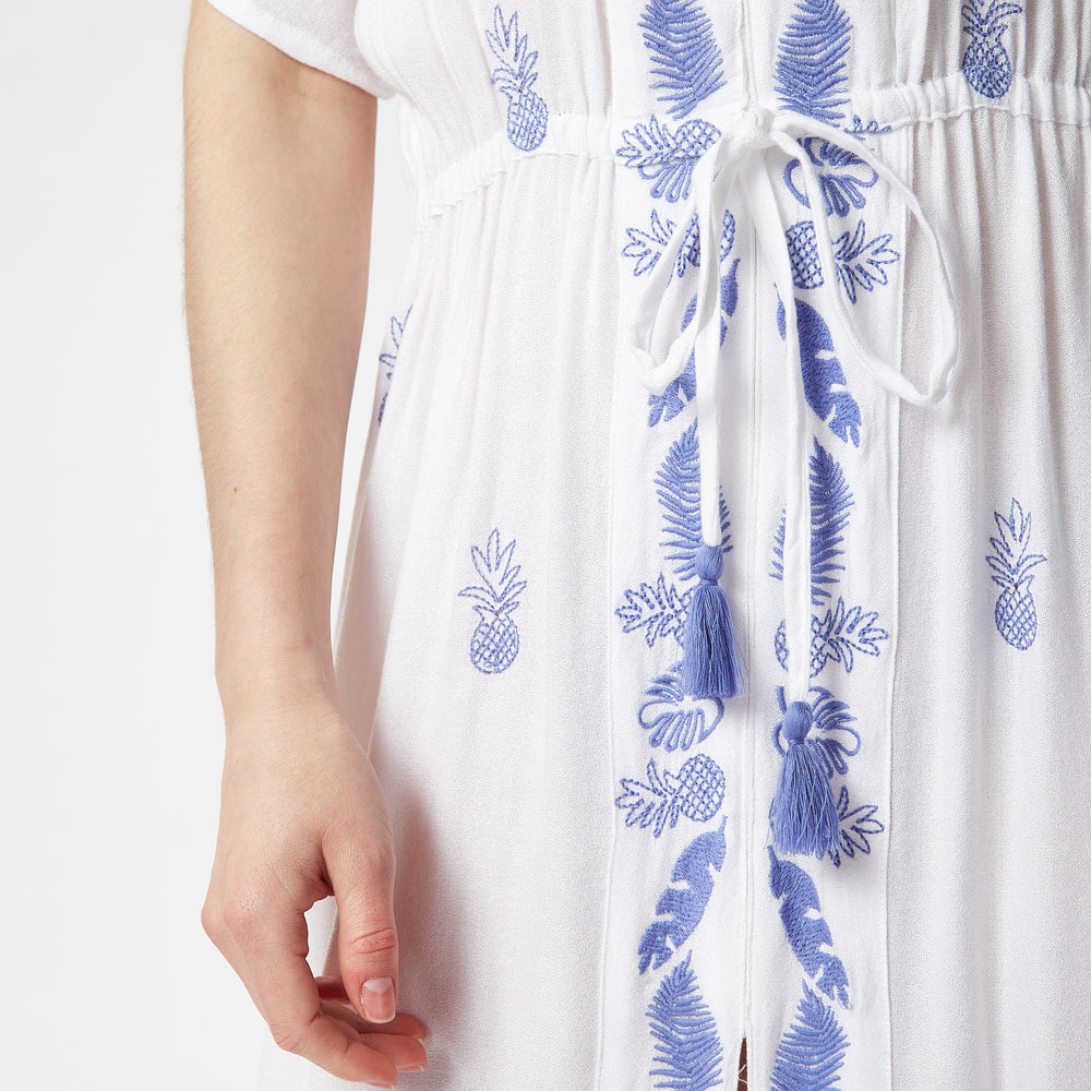 
                  
                    Liquorish White Maxi Dress with Blue Pineapple Embroidery
                  
                