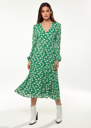 Liquorish Floral & Heart Print Midi Dress In Green