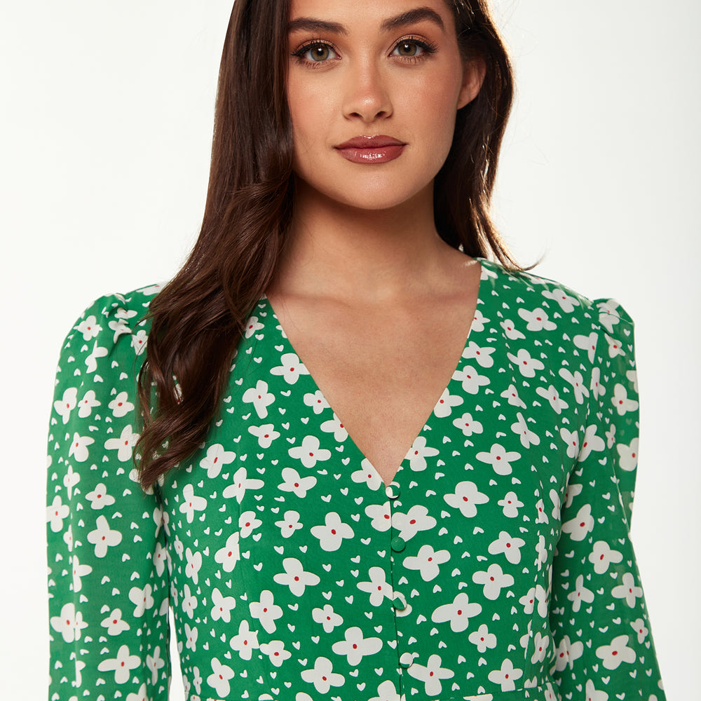 
                  
                    Liquorish Floral & Heart Print Midi Dress In Green
                  
                