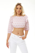 Liquorish Open Back Red Floral Crop Top in White