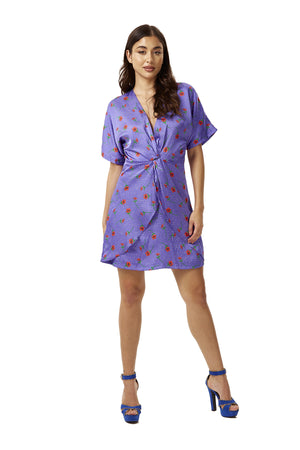 Purple Floral Knot Front Mini Dress